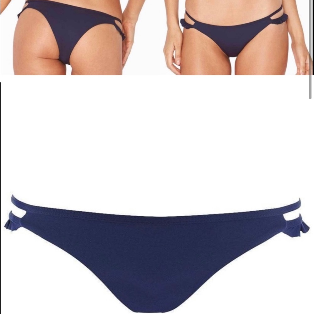 L*space Zephyr ruffle double strap Bitsy Bikini Bottom in navy small S